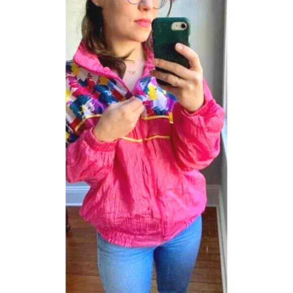 Vintage 90s Pink Streetwear Abstract Graphic Windbreaker Puffer Jacket S - Picture 4 of 10
